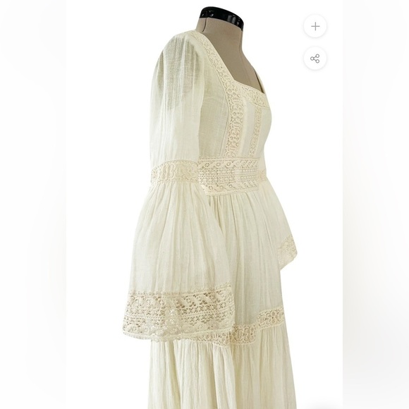 Victor Costa Mexican Wedding Dress Ivory Cotton Gauze & Lace Dress Romantic 1970 - Picture 6 of 16
